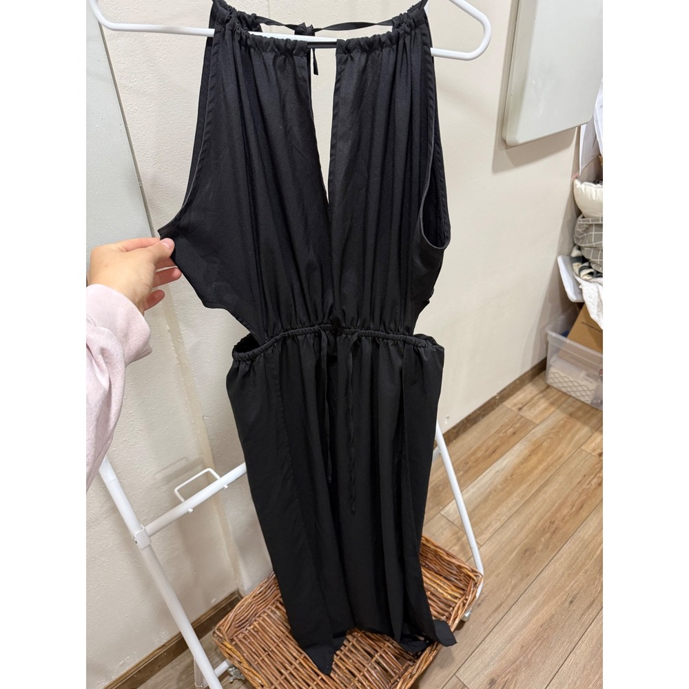 Choices Womens Black Halter Maxi Dress Deep V-Neck Side Cutouts Slit Size M